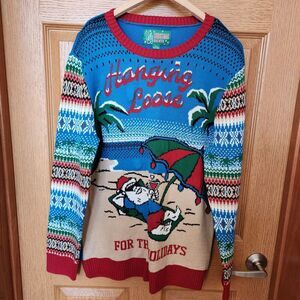 Ugly‎ Christmas Sweater Hanging Loose Santa Vacation Beach Light Up Holiday Sz L